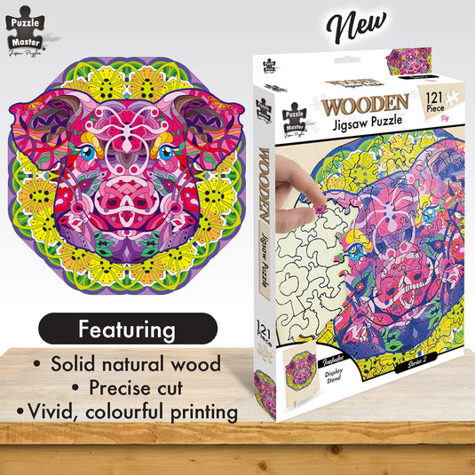 121 Piece Wooden Jigsaw Puzzle, Pig