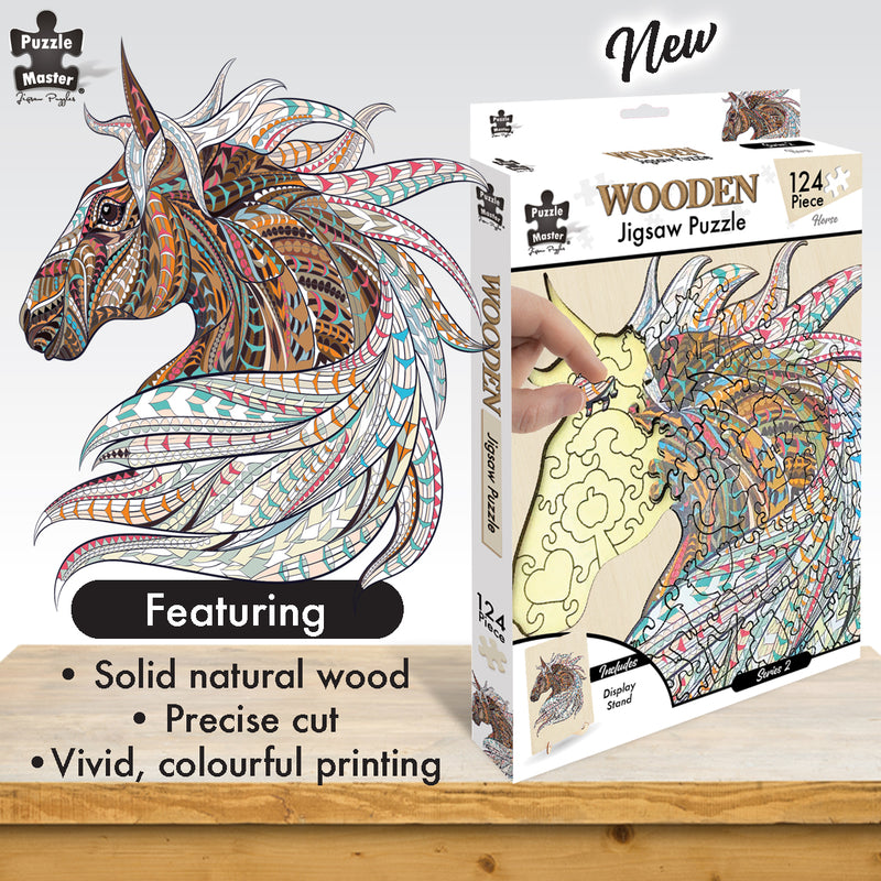 Load image into Gallery viewer, 124 Piece Wooden Jigsaw Puzzle, Horse
