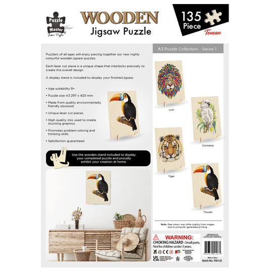 135 Piece Wooden Jigsaw Puzzle, Toucan (A3 Series)