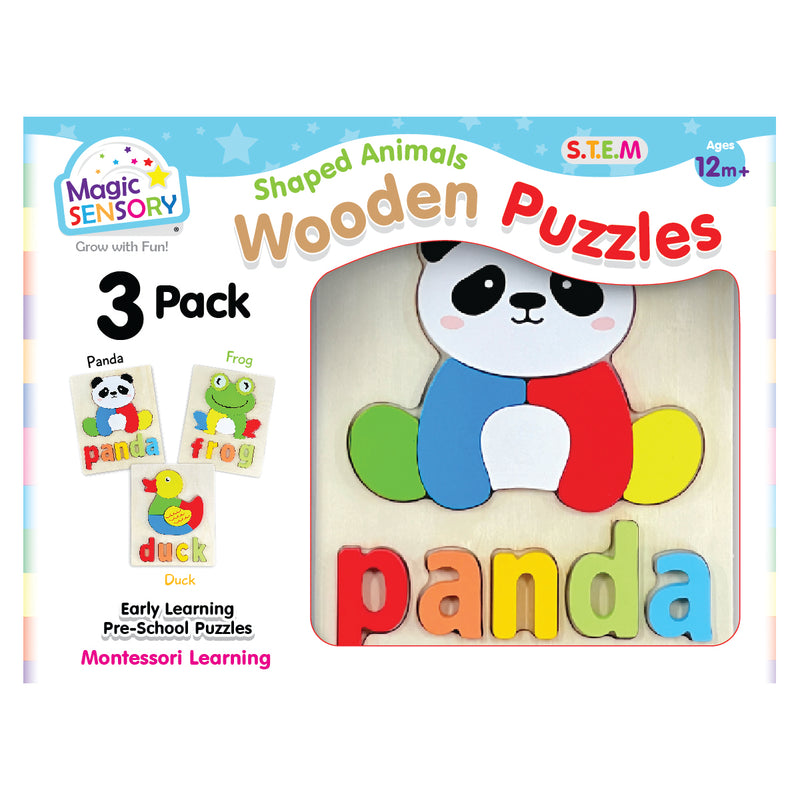 Load image into Gallery viewer, Shaped Animals Wooden Puzzles Triple Pack
