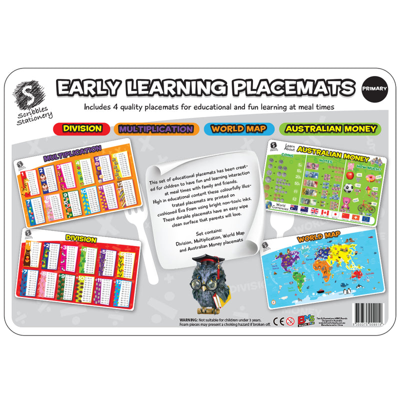 Load image into Gallery viewer, Primary Early Learning Educational Placemats 4 Pack
