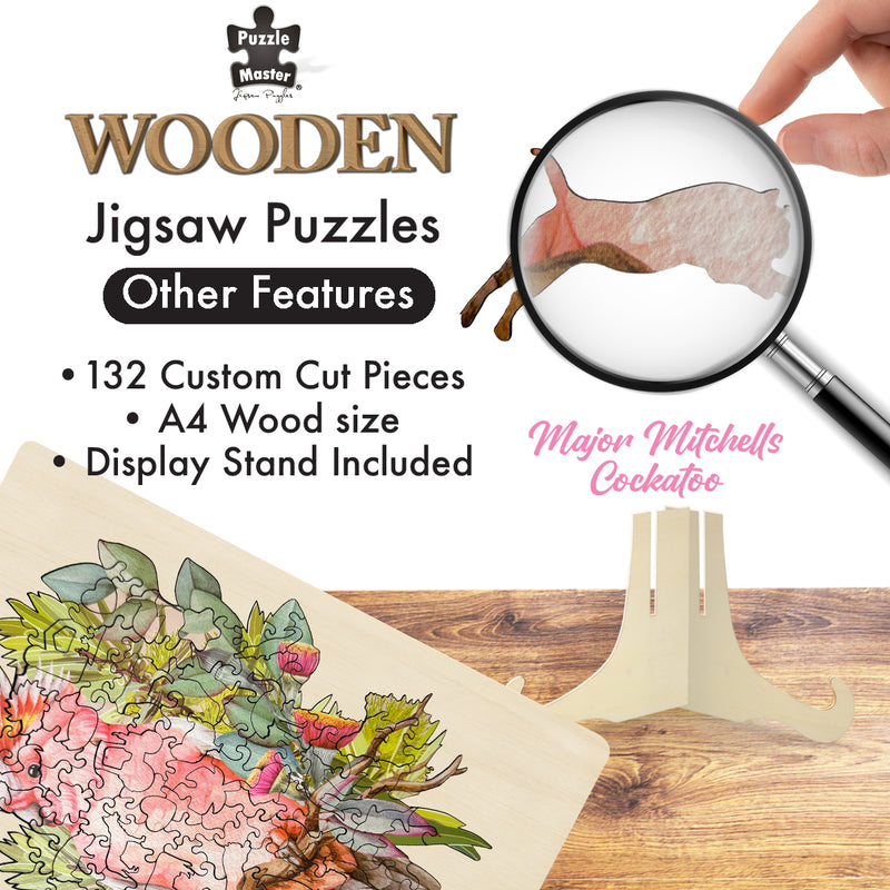 Load image into Gallery viewer, Shaped Wooden Jigsaw Puzzle, Major Mitchell Cockatoo
