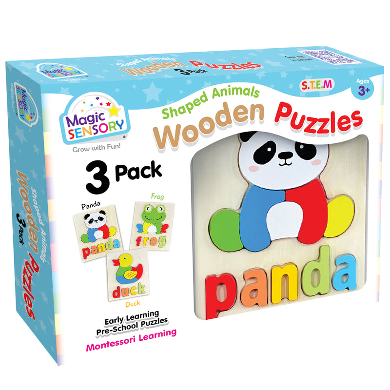 Load image into Gallery viewer, Shaped Animals Wooden Puzzles Triple Pack
