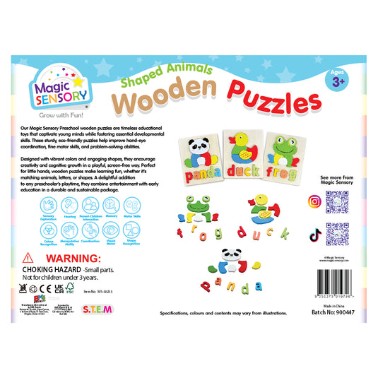 Shaped Animals Wooden Puzzles Triple Pack