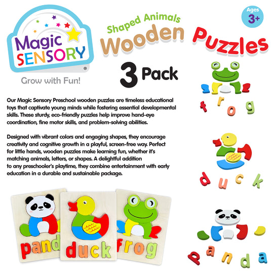 Shaped Animals Wooden Puzzles Triple Pack