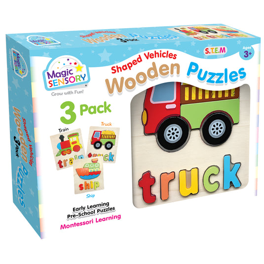 Shaped Vehicles Wooden Puzzles Triple Pack