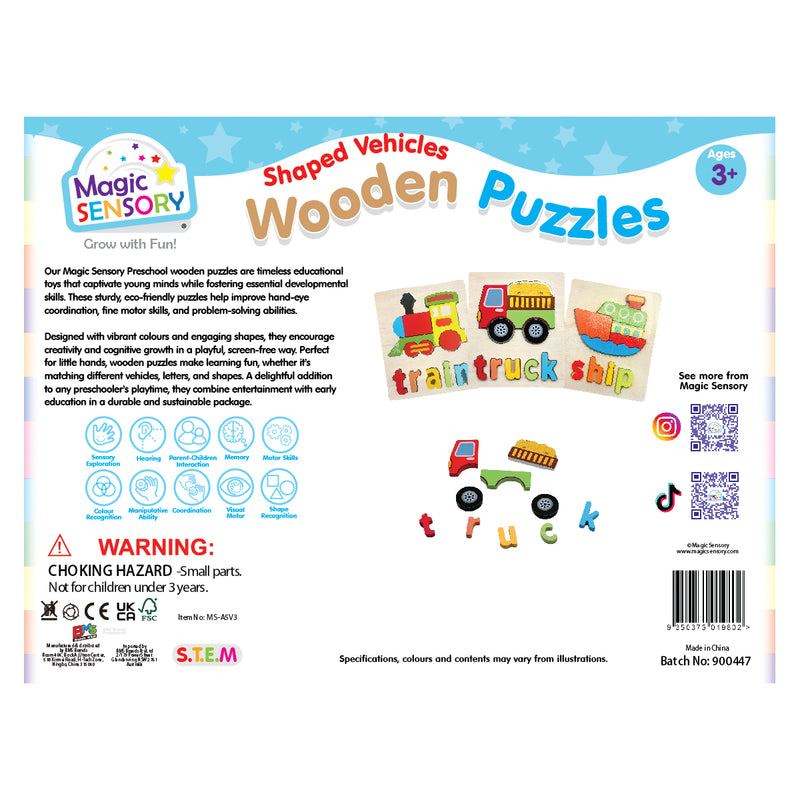 Load image into Gallery viewer, Shaped Vehicles Wooden Puzzles Triple Pack
