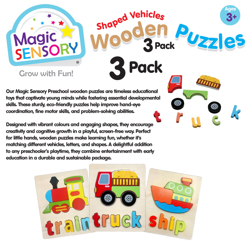 Load image into Gallery viewer, Shaped Vehicles Wooden Puzzles Triple Pack
