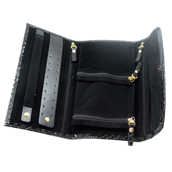 Black Crocodile Style Leather Jewellery Travel Wallet
