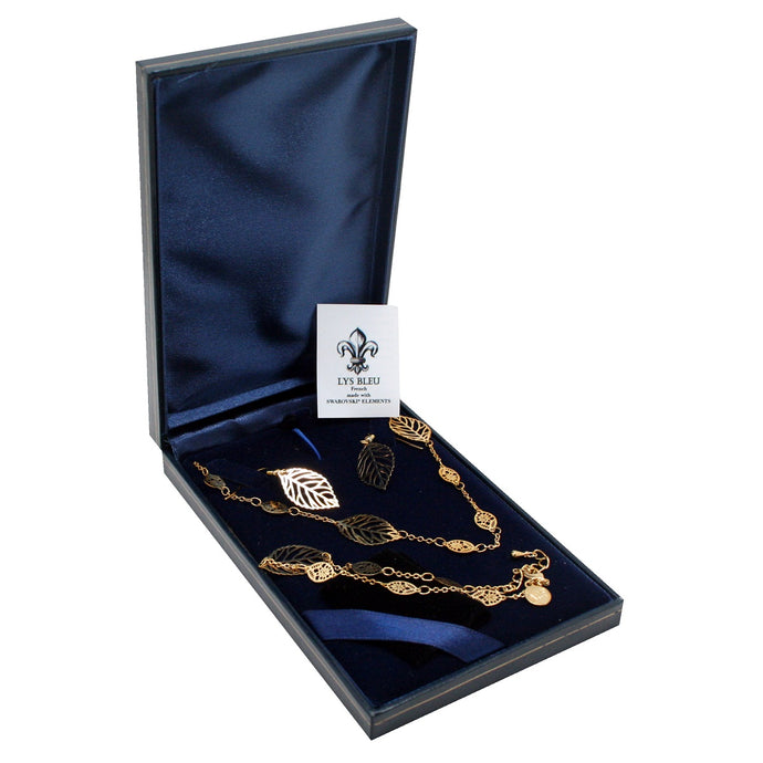 Lys Bleu Gold Leaves Necklace, Bracelet & Earrings Set