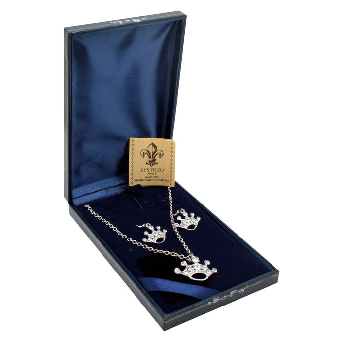 Lys Bleu Crown Pendant & Earrings Set with Swarovski Elements