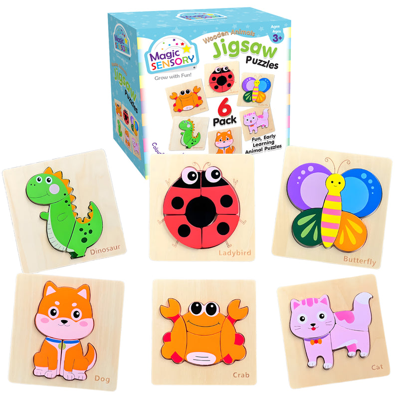 Load image into Gallery viewer, Wooden Animals Jigsaw Puzzle 6 Pack
