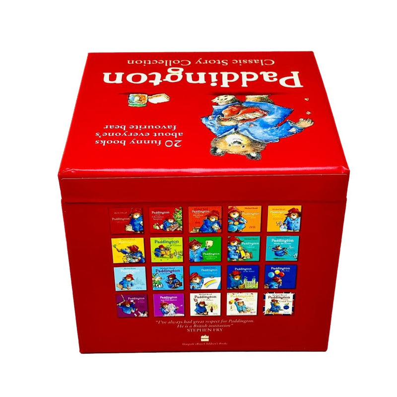 Load image into Gallery viewer, Red Paddington Classic Story Collection 20-book box set featuring illustrations and a grid of book covers on a white background.
